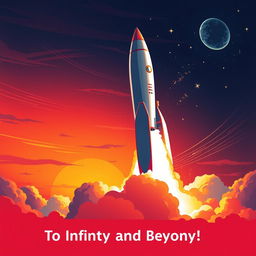 A vibrant digital art poster depicting an exciting rocket launch into space