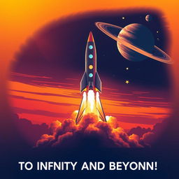 A vibrant digital art poster depicting an exciting rocket launch into space