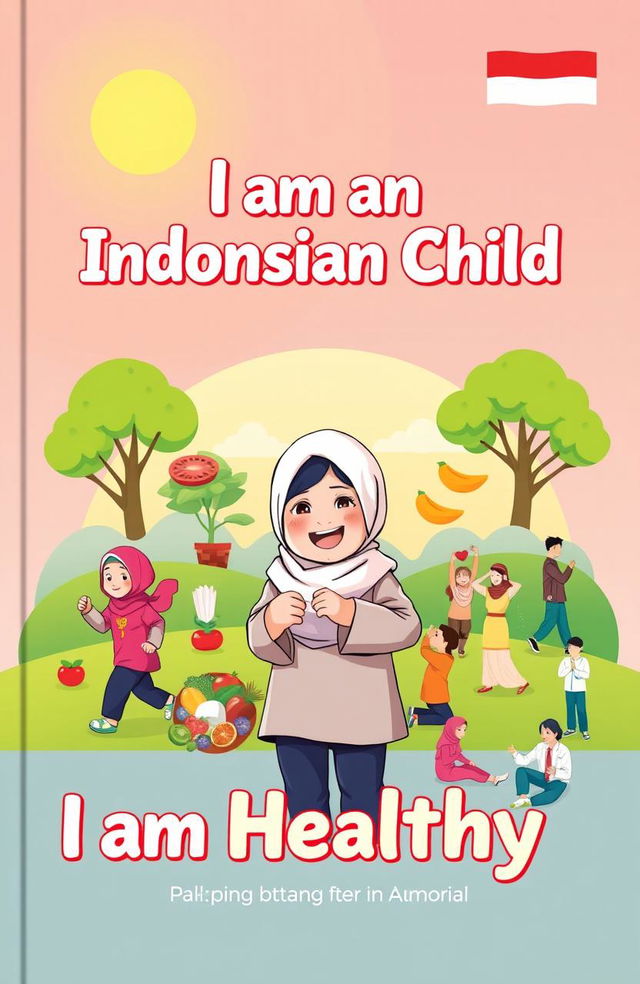 A vibrant and colorful cover design showcasing the theme 'I am an Indonesian Child' with the sub-theme 'I am Healthy'