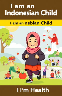 A vibrant and colorful cover design showcasing the theme 'I am an Indonesian Child' with the sub-theme 'I am Healthy'