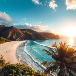 A breathtaking view of Nihiwatu Beach on Sumba Island, Indonesia, showcasing its pristine white sand, clear turquoise waters, and dramatic rocky cliffs