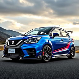 A sleek modified 2023 Suzuki Baleno featuring a sporty RS racing kit