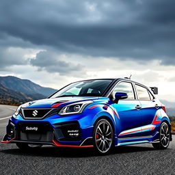 A sleek modified 2023 Suzuki Baleno featuring a sporty RS racing kit