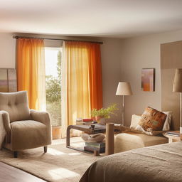 A cozy, fully furnished home, complemented by modern furniture and warm, inviting colors.