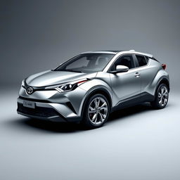 A brand new Toyota C-HR in a sleek silver finish, showcasing its modern design and stylish lines