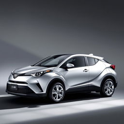 A brand new Toyota C-HR in a sleek silver finish, showcasing its modern design and stylish lines