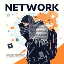 A modern editorial poster featuring a rugged hunter wearing a sleek black outfit and a face mask