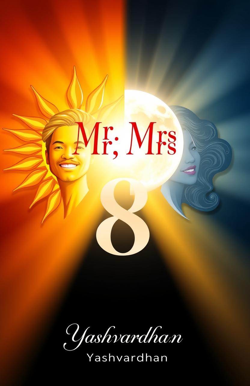 An artistic representation of the title 'Mr, Mrs 8' prominently displayed at the center