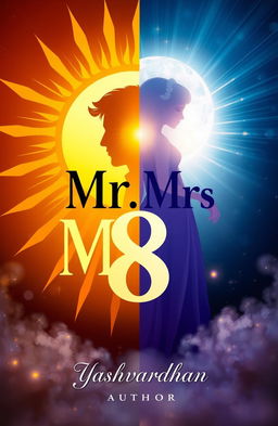 A creative and symbolic representation of the text 'Mr, Mrs 8' visually divided in the center