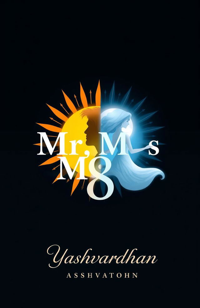 A creative and symbolic representation of the text 'Mr, Mrs 8' visually divided in the center