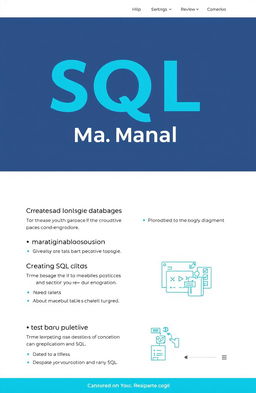 A basic SQL manual, featuring a clean and organized layout with sections covering topics like 'Introduction to SQL', 'Creating and Managing Databases', 'Using SQL Queries', 'Working with Tables', 'Data Manipulation', and 'Common SQL Functions'