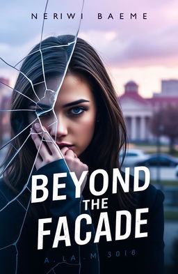 A captivating book cover for "Beyond the Facade" featuring a contemplative young woman