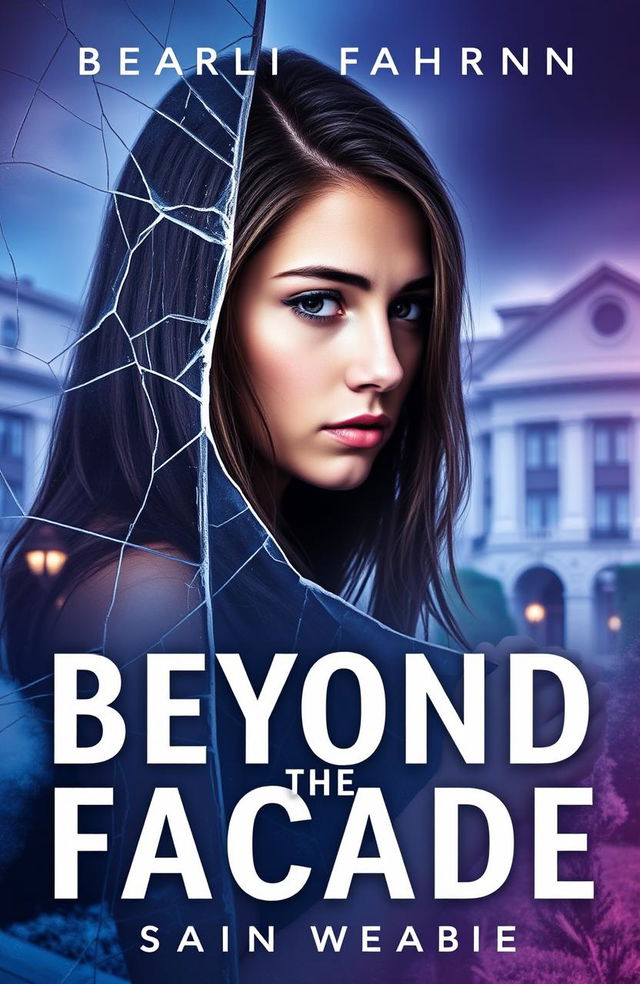 A captivating book cover for "Beyond the Facade" featuring a contemplative young woman