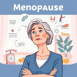 A dynamic and informative illustration representing menopause and its association with weight gain