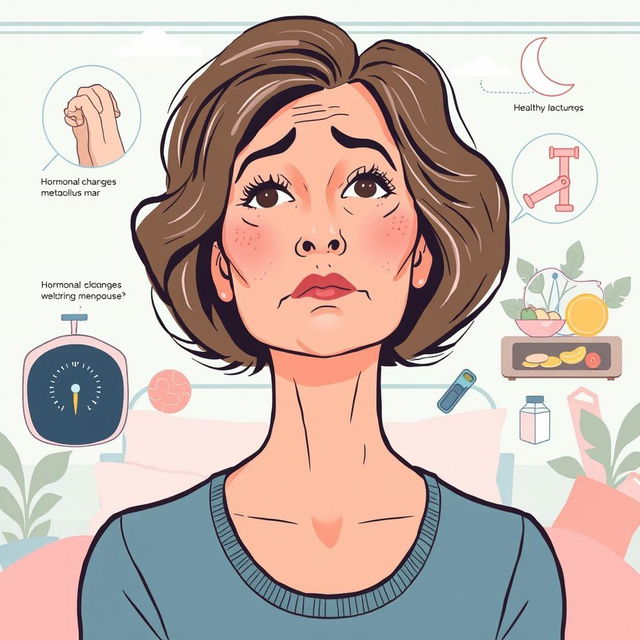 A dynamic and informative illustration representing menopause and its association with weight gain