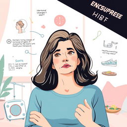 A dynamic and informative illustration representing menopause and its association with weight gain