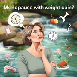 A dynamic and insightful image illustrating the concept of menopause and its common association with weight gain