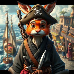A realistic portrayal of a 3 feet tall harengon mix monk in a lively sailor background