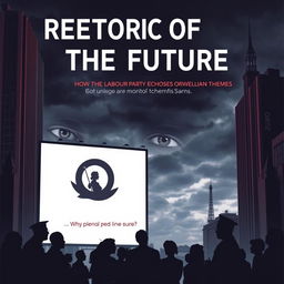 A thought-provoking book cover for 'Rhetoric of the Future: How the Labour Party Echoes Orwellian Themes'