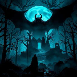 A visually striking and eerie representation of Morvak menakutkan, featuring ominous shadows, ethereal landscapes, and mysterious figures