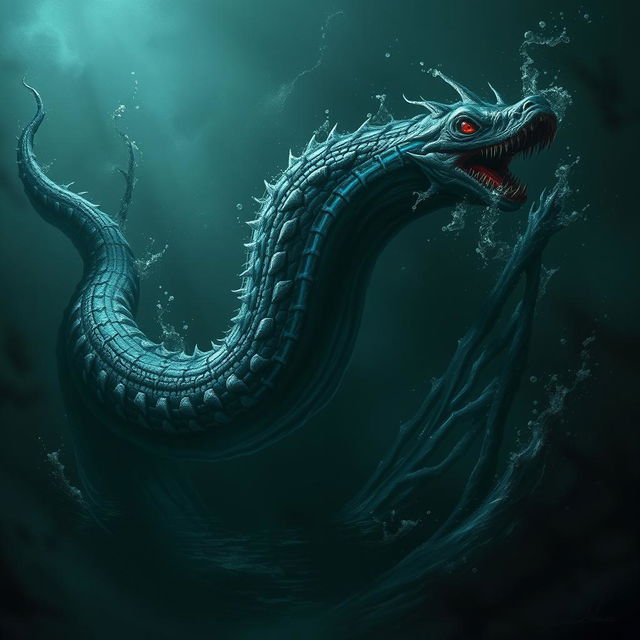 A terrifying depiction of a monstrous electric eel creature, embodying malice and fear