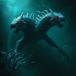 A terrifying depiction of a monstrous electric eel creature, embodying malice and fear