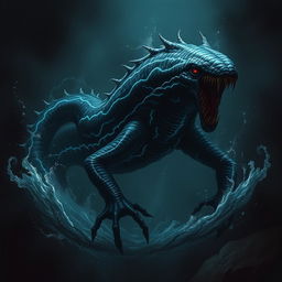 A terrifying depiction of a monstrous electric eel creature, embodying malice and fear