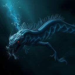 A terrifying depiction of a monstrous electric eel creature, embodying malice and fear