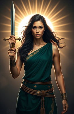 In a powerful portrait of Alkmini, she stands prominently at the center, radiating strength and determination