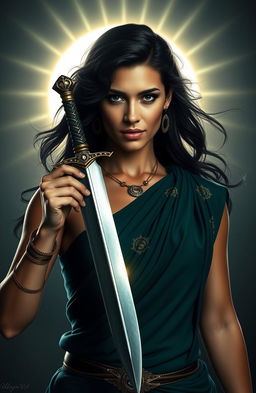 In a powerful portrait of Alkmini, she stands prominently at the center, radiating strength and determination
