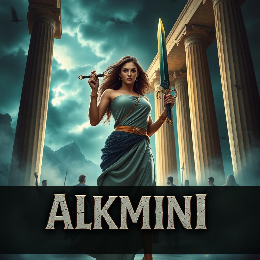 In this captivating scene, Alkmini stands confidently at the center, embodying strength and poise