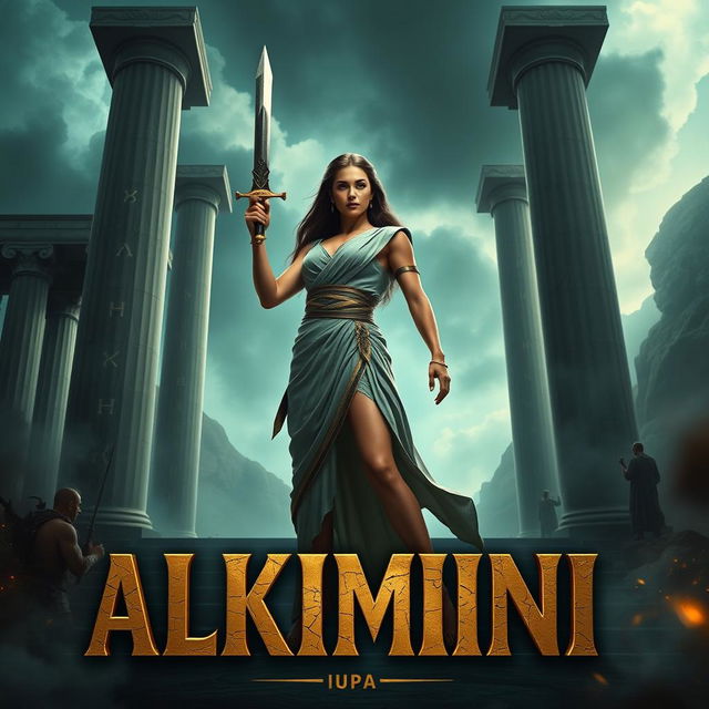 In this captivating scene, Alkmini stands confidently at the center, embodying strength and poise