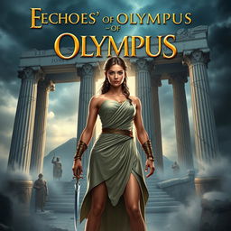 For the cover of 'Echoes of Olympus: Alkmini’s Ascent', Alkmini stands confidently at the center, exuding strength and determination