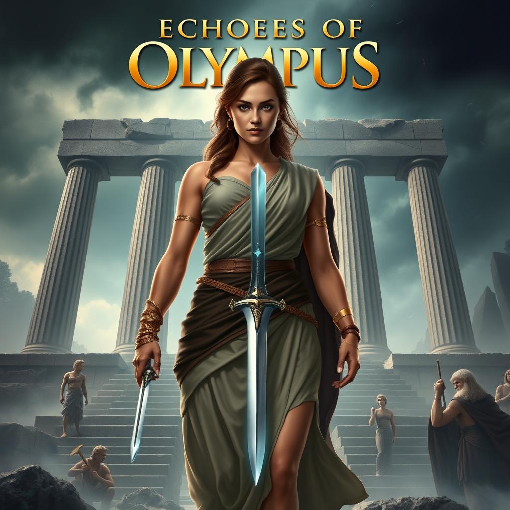 For the cover of 'Echoes of Olympus: Alkmini’s Ascent', Alkmini stands confidently at the center, exuding strength and determination