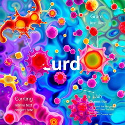 A visually engaging artistic representation of the Gram staining process specifically applied to curd