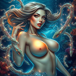 A large-breasted woman with an enchanting appearance, embodying the essence of an electric eel