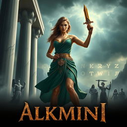 In this captivating scene, Alkmini stands confidently at the center, exuding strength and determination