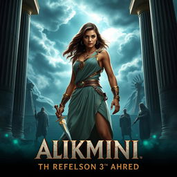 In this captivating scene, Alkmini stands confidently at the center, exuding strength and determination
