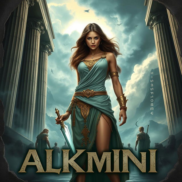 In this captivating scene, Alkmini stands confidently at the center, exuding strength and determination