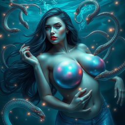 A large-breasted woman exuding an enticing charm, embodying the essence of an electric eel