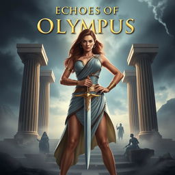 For the cover of 'Echoes of Olympus: Alkmini’s Ascent', Alkmini stands boldly at the center, embodying strength and courage