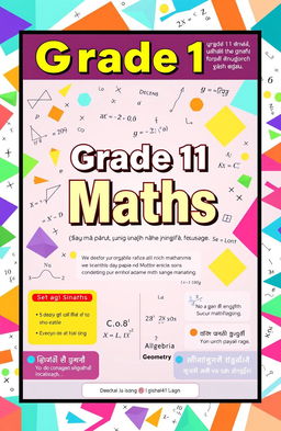 A vibrant and informative poster for a Grade 11 Mathematics class, featuring Sinhala text prominently displayed