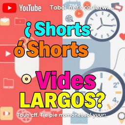 A captivating thumbnail for a YouTube video about monetizing a channel, featuring bold and eye-catching text saying "¿Shorts o Videos LARGOS?" in vibrant colors