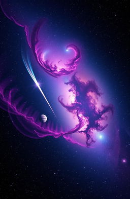 A breathtaking view of outer space, showcasing a vibrant galaxy filled with swirling nebulae in various colors like pink, blue, and purple