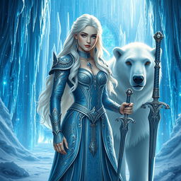 A stunning white-haired fantasy princess standing confidently from the front