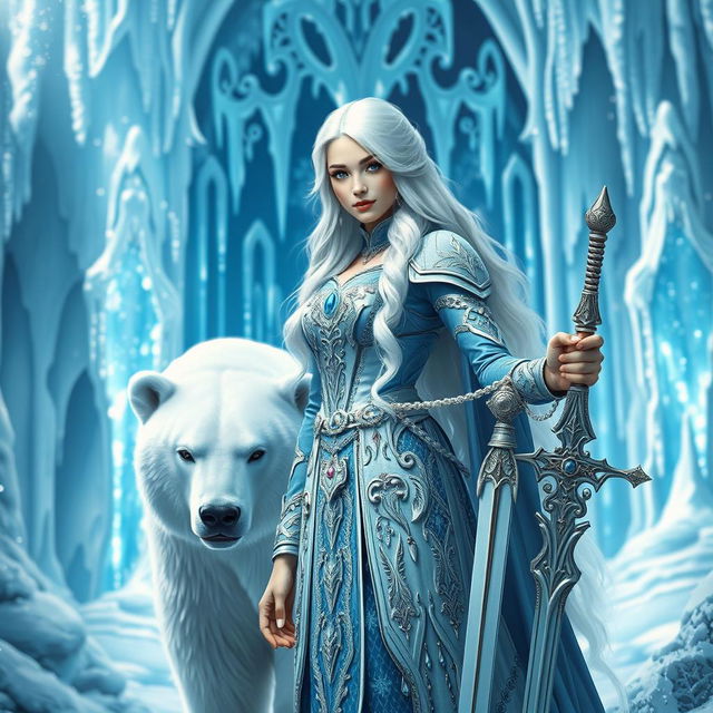 A stunning white-haired fantasy princess standing confidently from the front