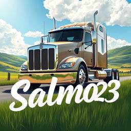 A highly detailed and realistic illustration of a Kenworth truck, prominently featuring the iconic chrome grille and sleek lines of the cab