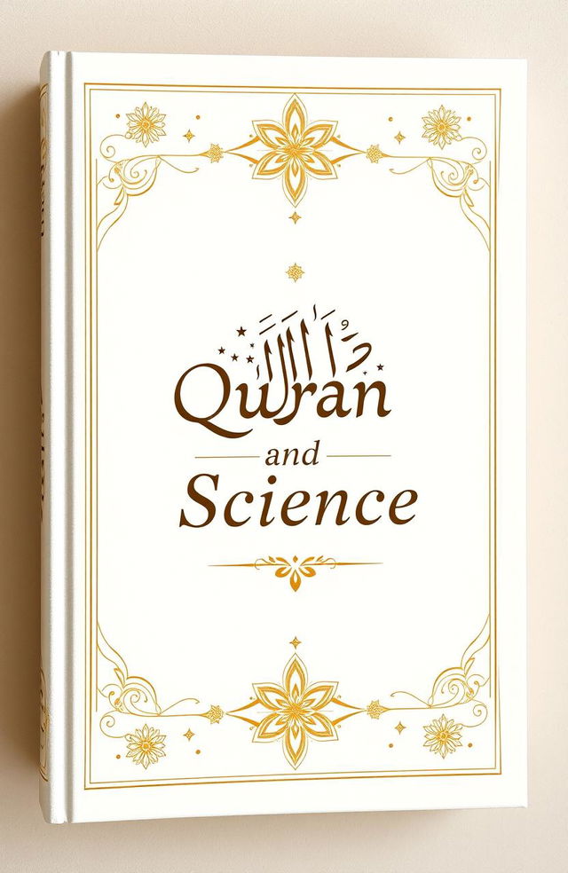 An elegant and sophisticated book cover design featuring an off-white background adorned with delicate golden motifs inspired by Islamic art