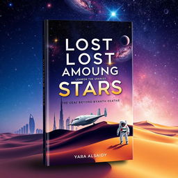 A visually striking book cover for 'Lost Among the Stars - UAE's Legacy Beyond Earth' by 'Yara Alsaidy'