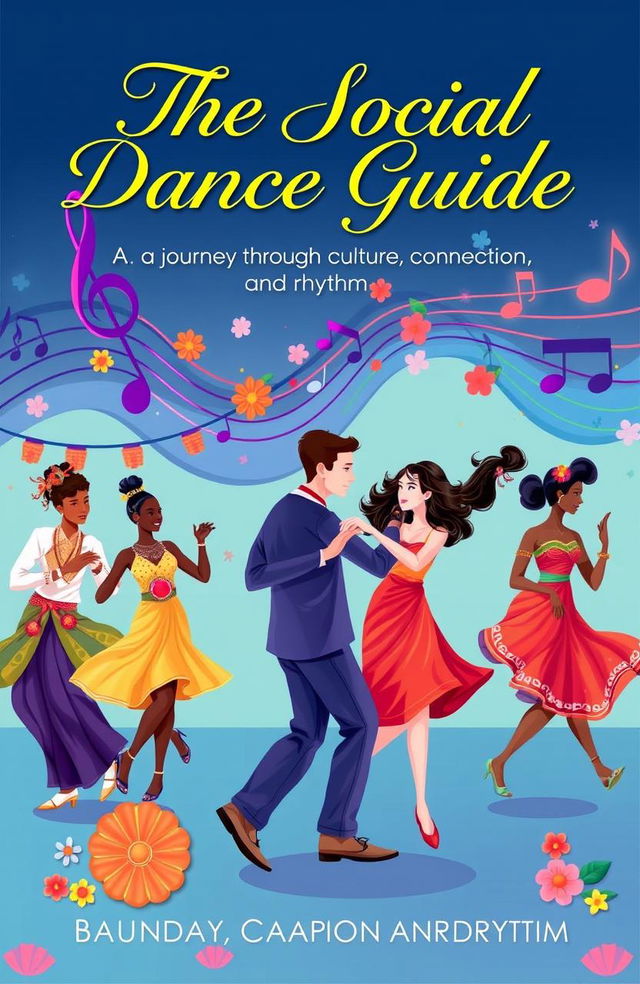 A vibrant cover illustration of 'The Social Dance Guide: A Journey Through Culture, Connection, and Rhythm'